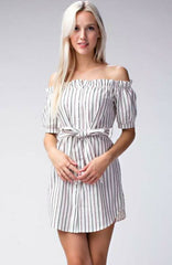 Smitten With You Striped Off-the-Shoulder Shirt Dress