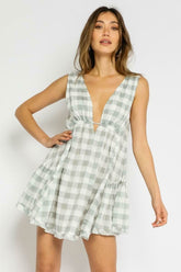 Days Of Summer Mint and White Gingham Print Swing Dress