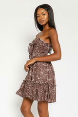 Canyon Sunset Etched Espresso Strapless Mini Dress
