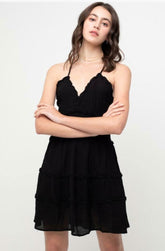Gina Black Ruffle Mini Dress