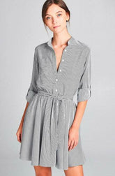 Emily Black and White Striped Skater Shirt Dress