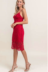 Victoria Red Crochet Lace Midi Dress