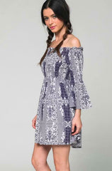 Soma Navy  Print Off-The-Shoulder Flared Dress