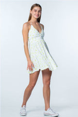 Boca Grande Lime and White Floral Halter Mini Dress