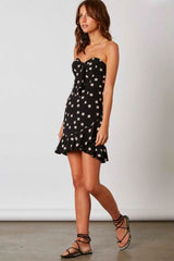 Oasis Black Floral Print Strapless Mini Dress