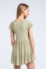 Tina Apple Green Boho Print Mini Dress