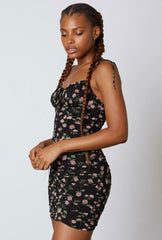 Angie Black Floral Ruched Bodycon Dress