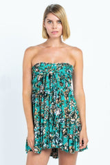 Saint-Tropez Jade Green Floral Print Strapless Dress