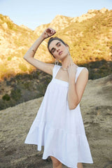 Summer Breeze White Tie-Strap Swing Dress