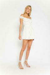 Lexi White Swiss Dot Off-the-Shoulder Skater Dress