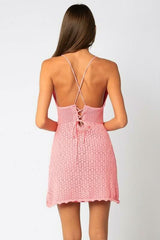 Sea You Soon Pink Crochet Mini Dress