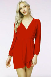 Hannah Cranberry Red Long Sleeve Wrap Dress