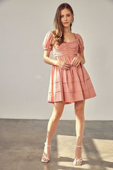 Josephine Rose Ruched Puff Sleeve Mini Dress
