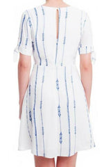 Lush Capri White and Blue Print Tie-Sleeve Mini Dress