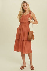 Why Wait Brick Tie-Strap Midi Dress