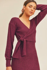 Lush Full Potential Ruby Red Wrap Long Sleeve Midi Dress