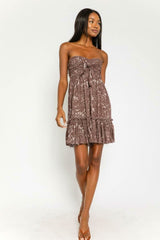 Canyon Sunset Etched Espresso Strapless Mini Dress