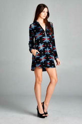 Desiree Embroidered Black Long Sleeve Tunic Dress