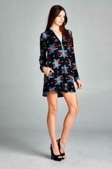 Desiree Embroidered Black Long Sleeve Tunic Dress