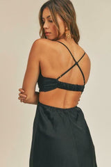 Gina Black Satin Cutout Midi Dress