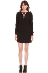 Good Vibes Black Lace Up Dress