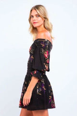 Christina Black Floral Print Mini Dress