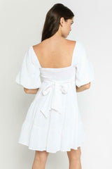 Always Lovely White Puff Sleeve Babydoll Dress