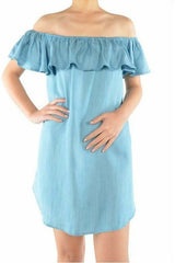 See Ya In Miami Light Blue Chambray Off-the-Shoulder Dress