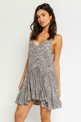 Swing By Silver and Mauve Boho Print Sleeveless Mini Dress