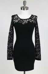 Be Modish Black Lace-Up Long Sleeve Mini Dress