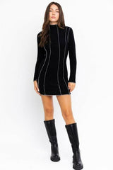 Letta Black Mock Neck Bodycon Mini Dress