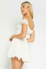 Lexi White Swiss Dot Off-the-Shoulder Skater Dress