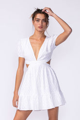 Summer Joy White Cutout Puff Sleeve Dress