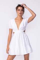 Summer Joy White Cutout Puff Sleeve Dress