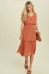 Why Wait Brick Tie-Strap Midi Dress