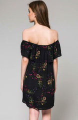 Delightful Escape Black Floral Off-The-Shoulder Dress