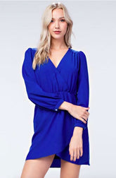 Hannah Royal Blue Long Sleeve Wrap Dress