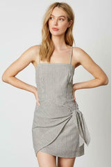 Tina Cream and Black Striped Side Tie Mini Dress