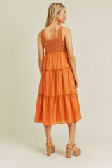 Lush Savanna Orange Rust Crochet Midi Dress