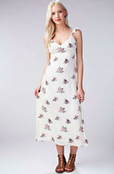 Along the Prairie White Floral Midi Dress