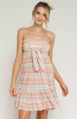 Canyon Sunset Blush Multi Stripe Strapless Mini Dress