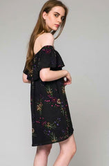 Delightful Escape Black Floral Off-The-Shoulder Dress