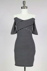 Movin' On Baby Off-The-Shoulder Striped Bodycon Dress