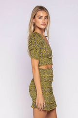 Julia Lemongrass Floral Print Smocked Two-Piece Mini Dress