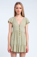 Tina Apple Green Boho Print Mini Dress