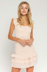 Nina Peach Eyelet Lace Ruffle Two-Piece Dress