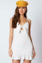 Adalene White Smocked Tie-Front Cami Dress