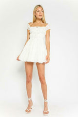Lexi White Swiss Dot Off-the-Shoulder Skater Dress