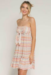 Canyon Sunset Blush Multi Stripe Strapless Mini Dress