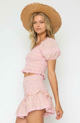 Daydream Lavender and Peach Print Smocked Two-Piece Dress